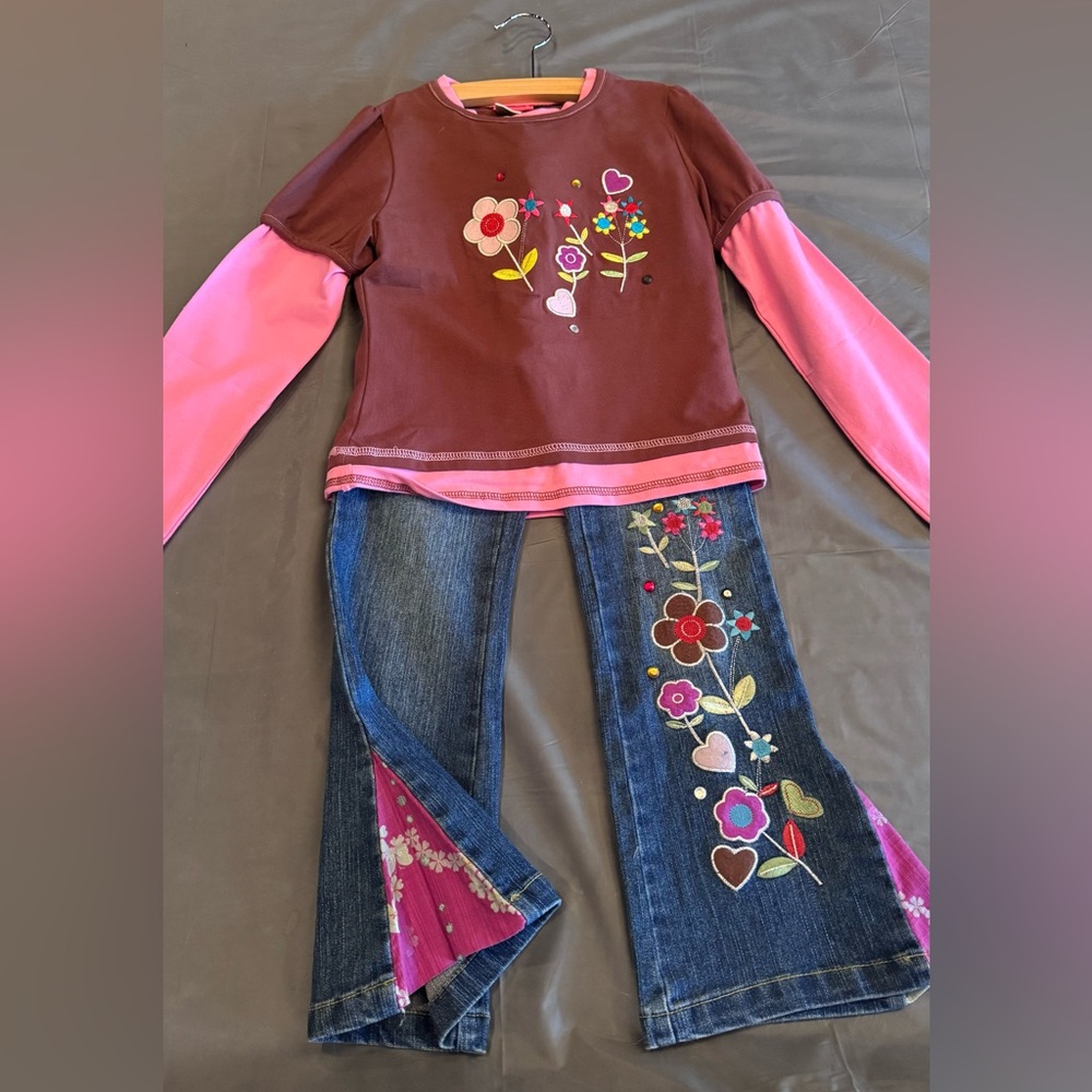 & Other Stories Kids Long Sleeve Floral Tee - Brown and Pink